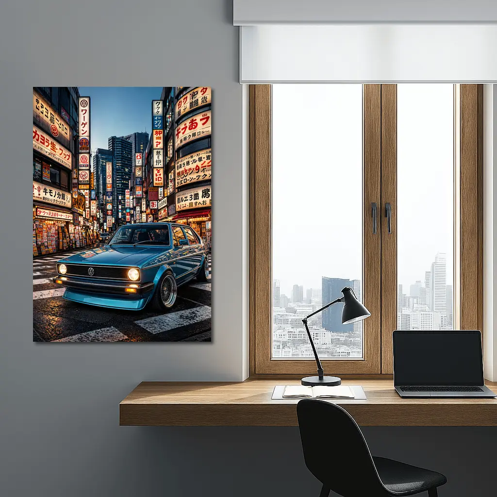 Volkswagen Golf MK1 Tokyo Japan Night Street – Wall Art