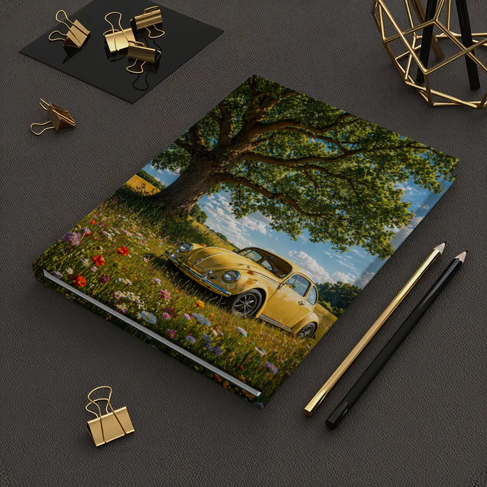 Yellow Volkswagen Beetle Wildflower Field Summer – Notebooks