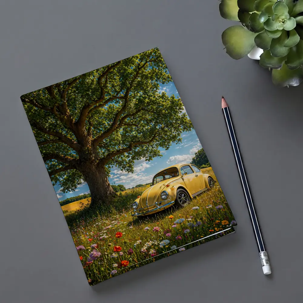 Yellow Volkswagen Beetle Wildflower Field Summer – Notebooks