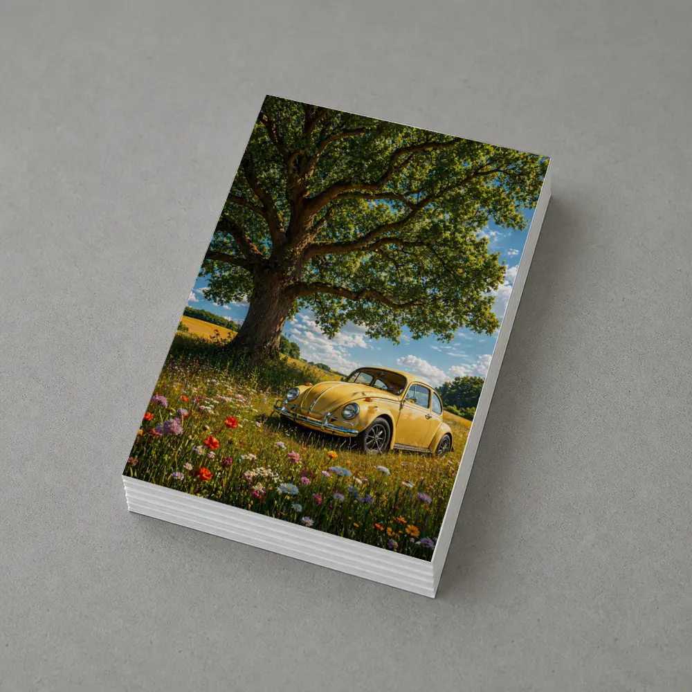 Yellow Volkswagen Beetle Wildflower Field Summer – Postcards