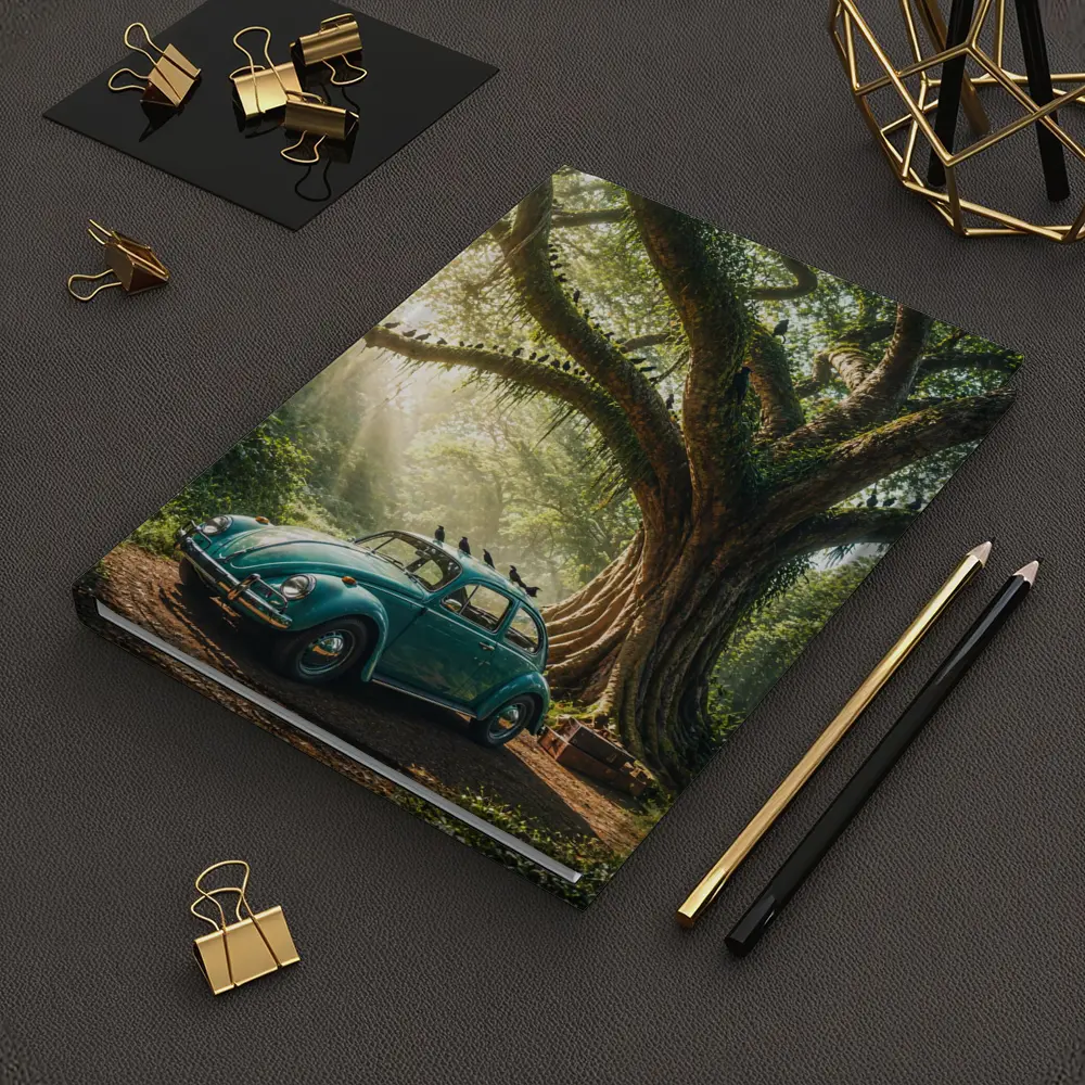 Teal Volkswagen Beetle Under Giant Forest Tree – Notebooks