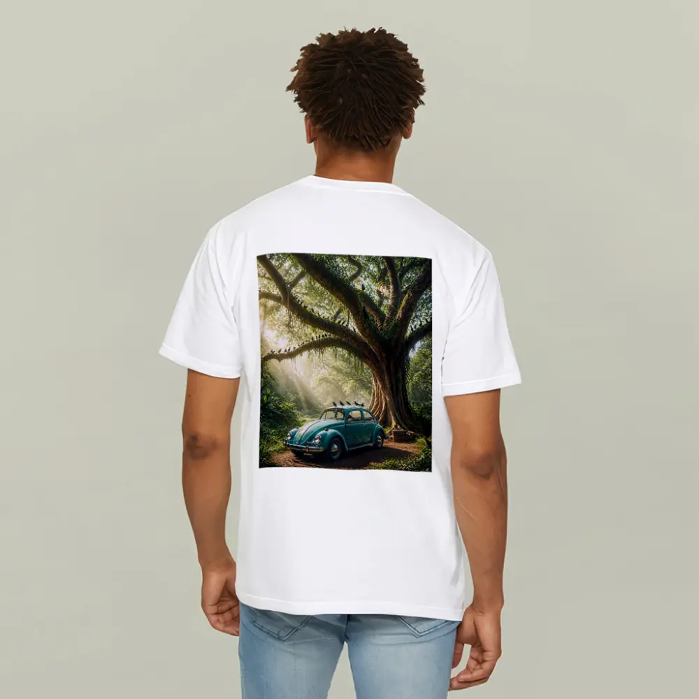 Teal Volkswagen Beetle Under Giant Forest Tree – T-Shirts