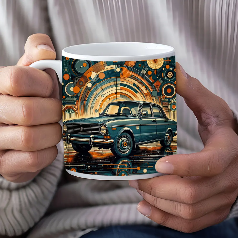 Vintage Soviet Sedan Retro Abstract Background Art – Mugs