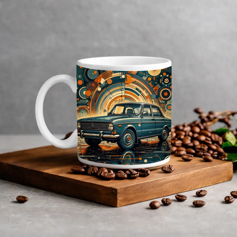 Vintage Soviet Sedan Retro Abstract Background Art – Mugs