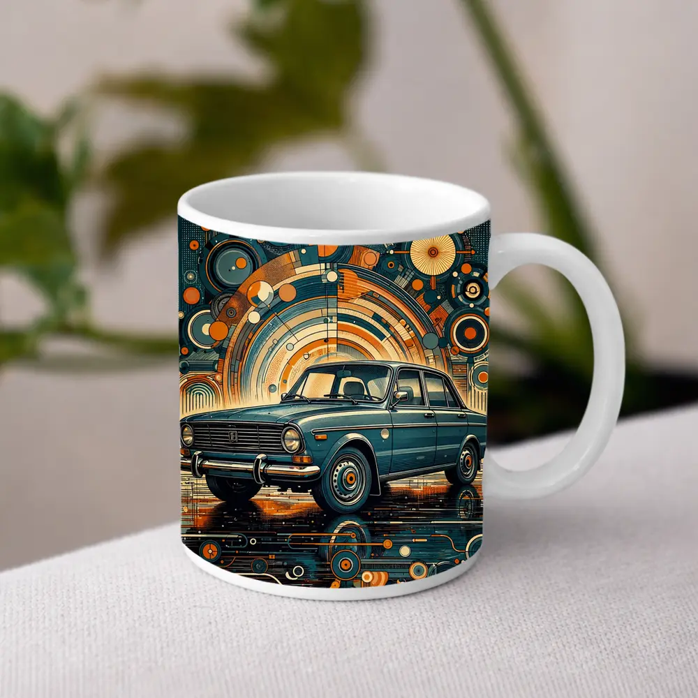Vintage Soviet Sedan Retro Abstract Background Art – Mugs