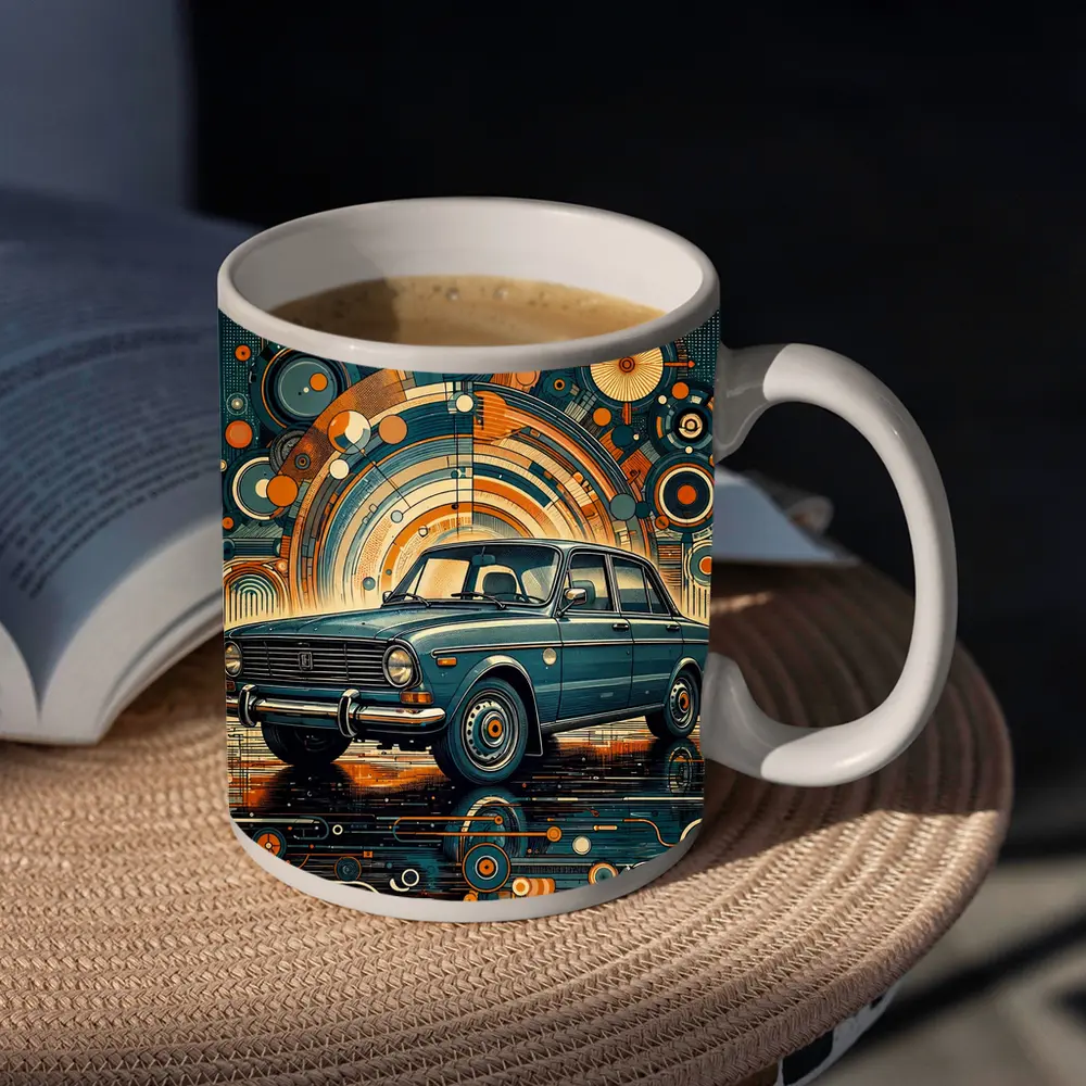 Vintage Soviet Sedan Retro Abstract Background Art – Mugs