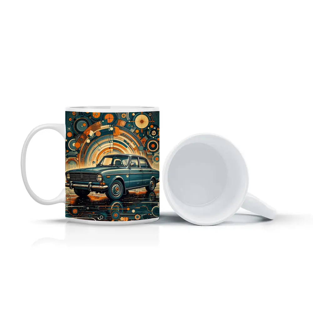 Vintage Soviet Sedan Retro Abstract Background Art – Mugs