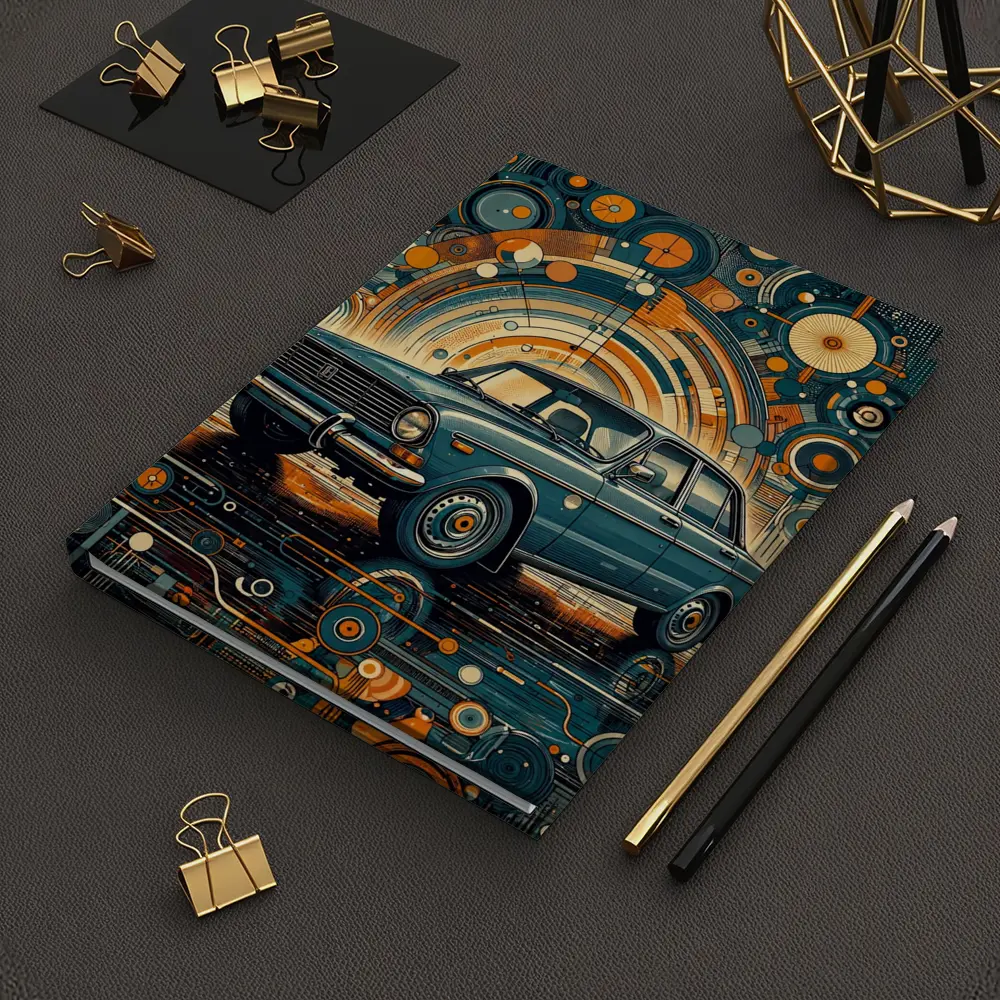 Vintage Soviet Sedan Retro Abstract Background Art – Notebooks