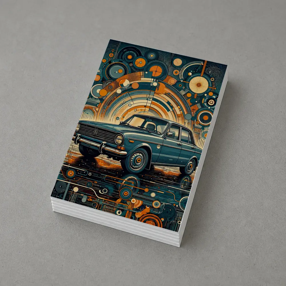 Vintage Soviet Sedan Retro Abstract Background Art – Postcards