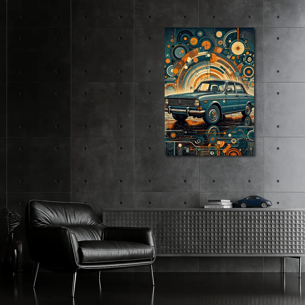 Vintage Soviet Sedan Retro Abstract Background Art – Wall Art