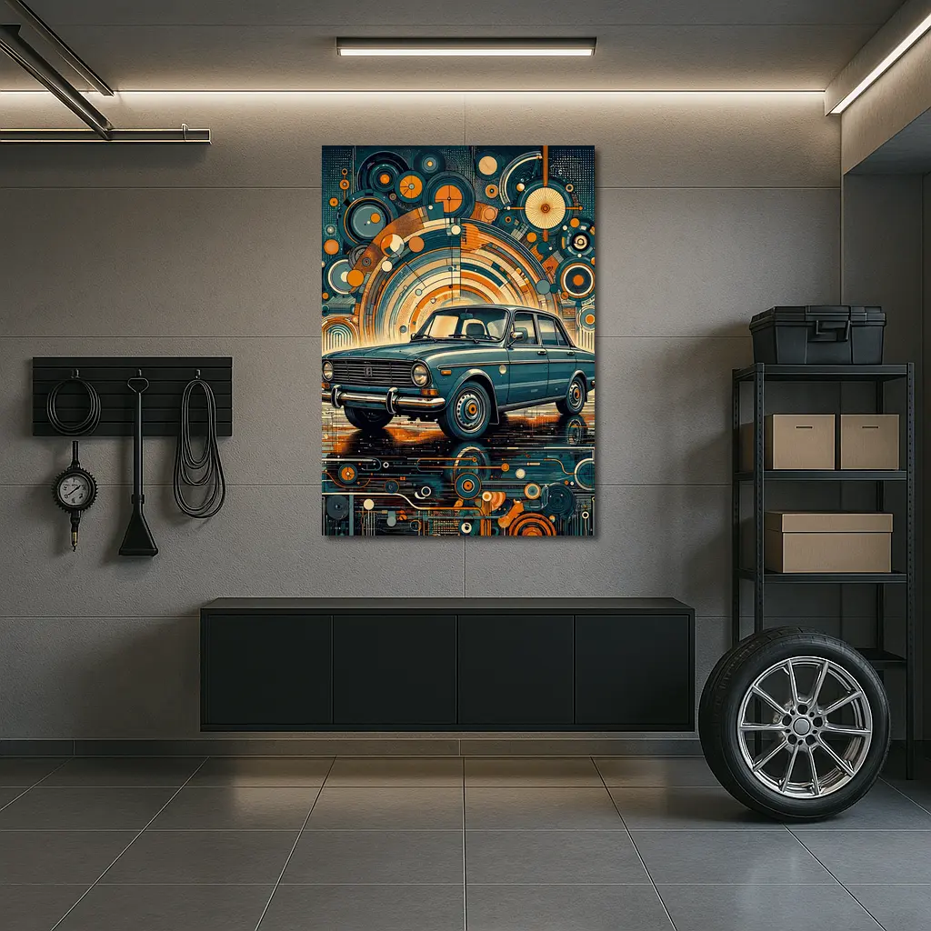 Vintage Soviet Sedan Retro Abstract Background Art – Wall Art