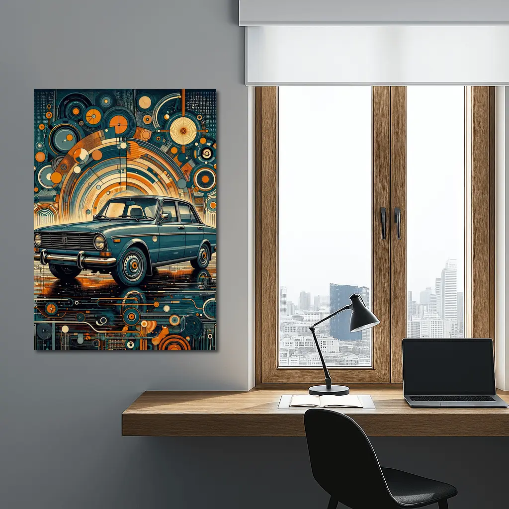 Vintage Soviet Sedan Retro Abstract Background Art – Wall Art