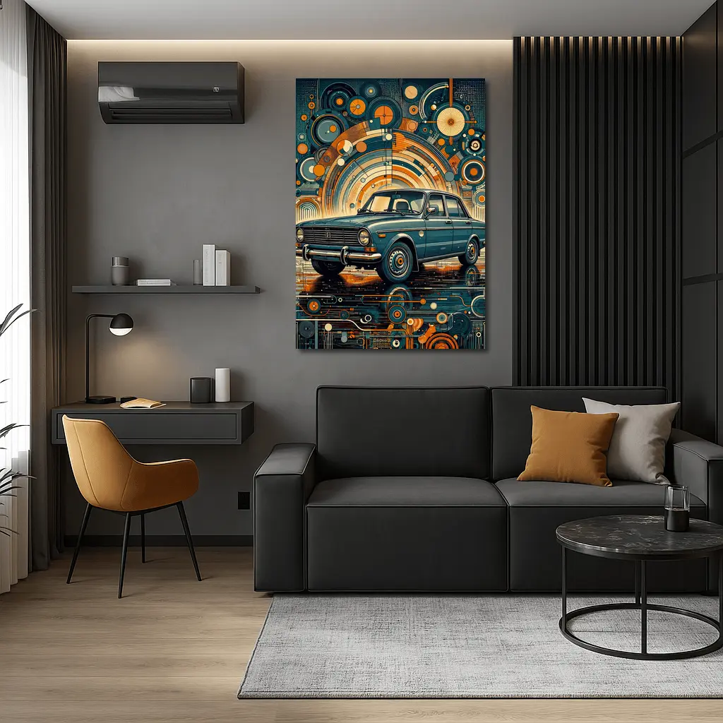 Vintage Soviet Sedan Retro Abstract Background Art – Wall Art