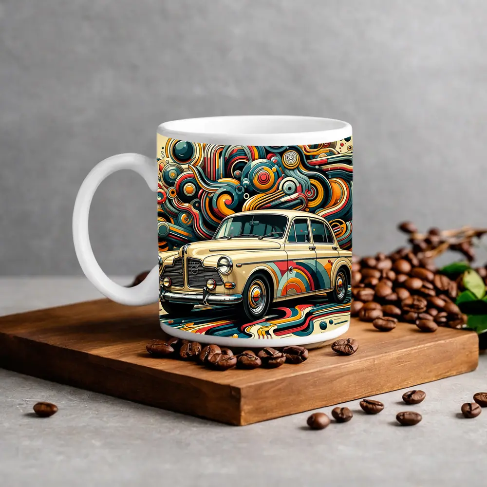 Vintage Volvo Classic Car Abstract Swirl Art – Mugs
