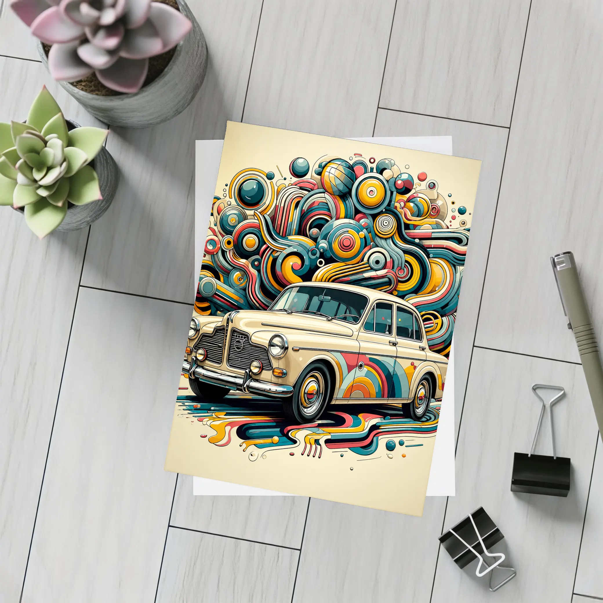 Vintage Volvo Classic Car Abstract Swirl Art – Postcards