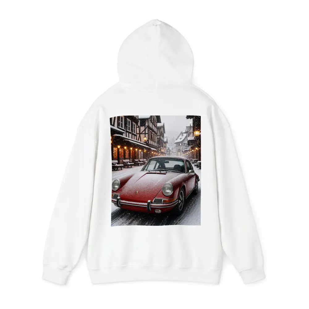 Red Porsche 911 Snowy European Village Street – Hoodies