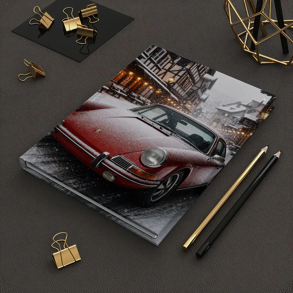 Red Porsche 911 Snowy European Village Street – Notebooks
