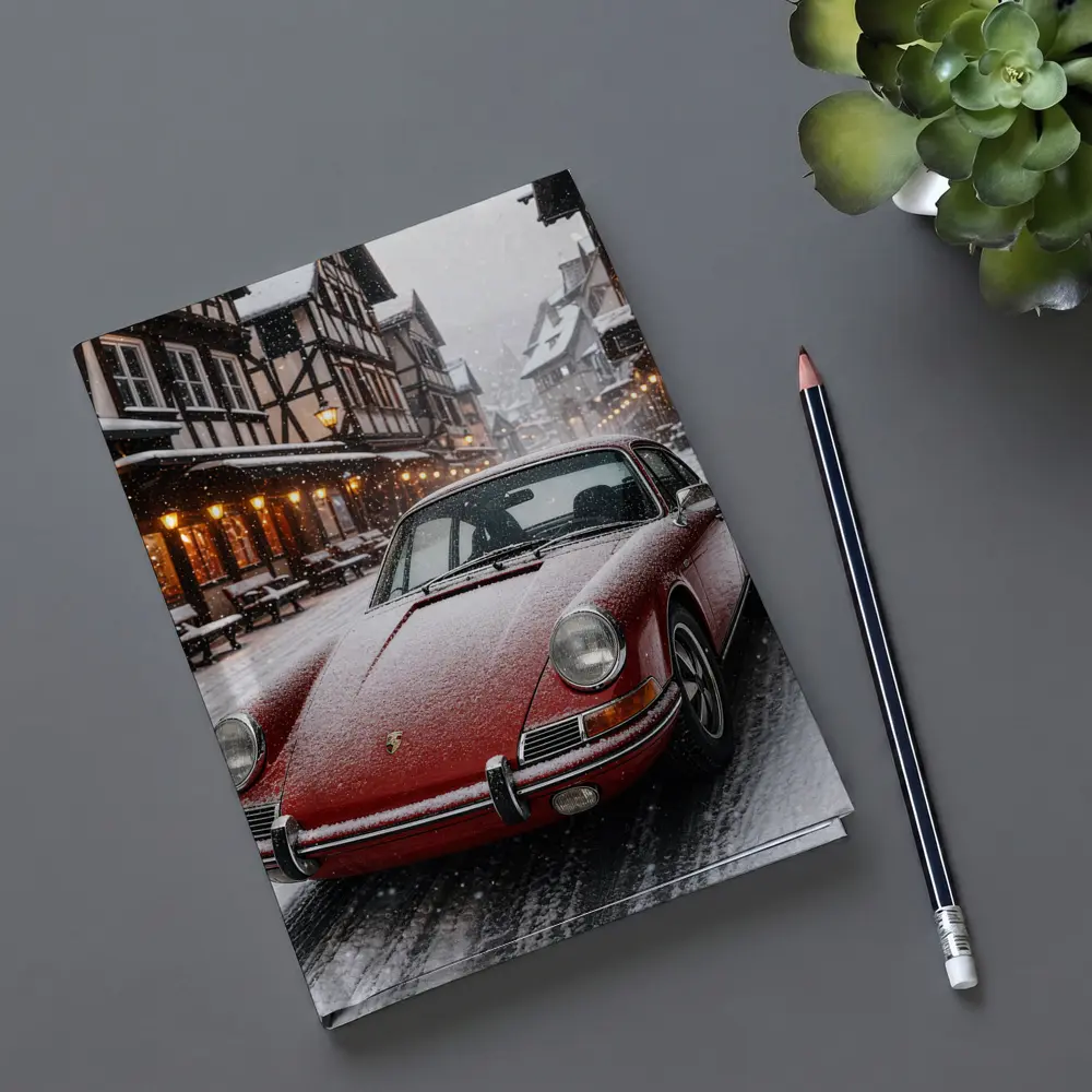Red Porsche 911 Snowy European Village Street – Notebooks