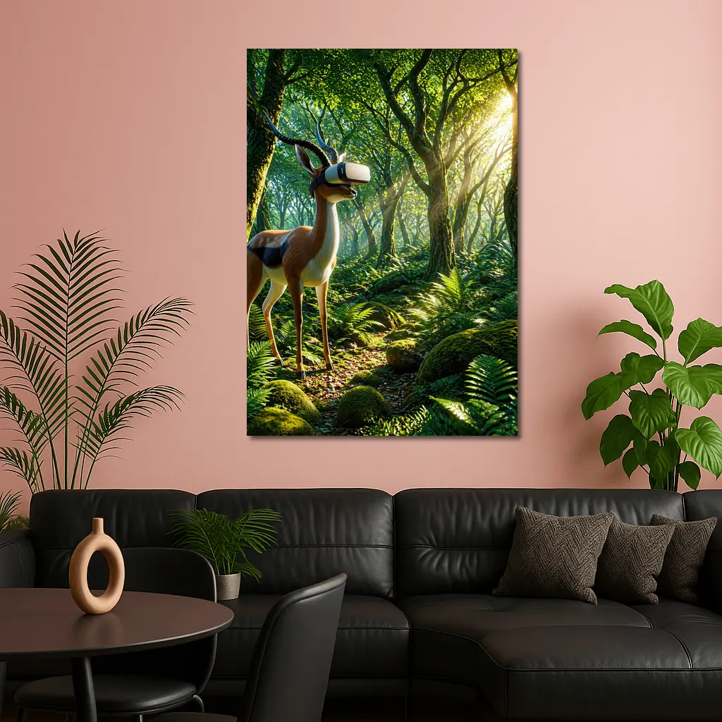 Antelope Wearing VR Headset in Forest – Wall Art