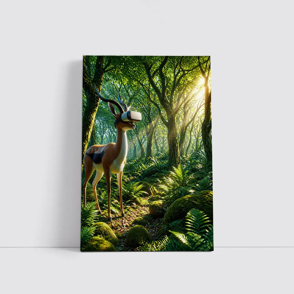 Antelope Wearing VR Headset in Forest – Wall Art