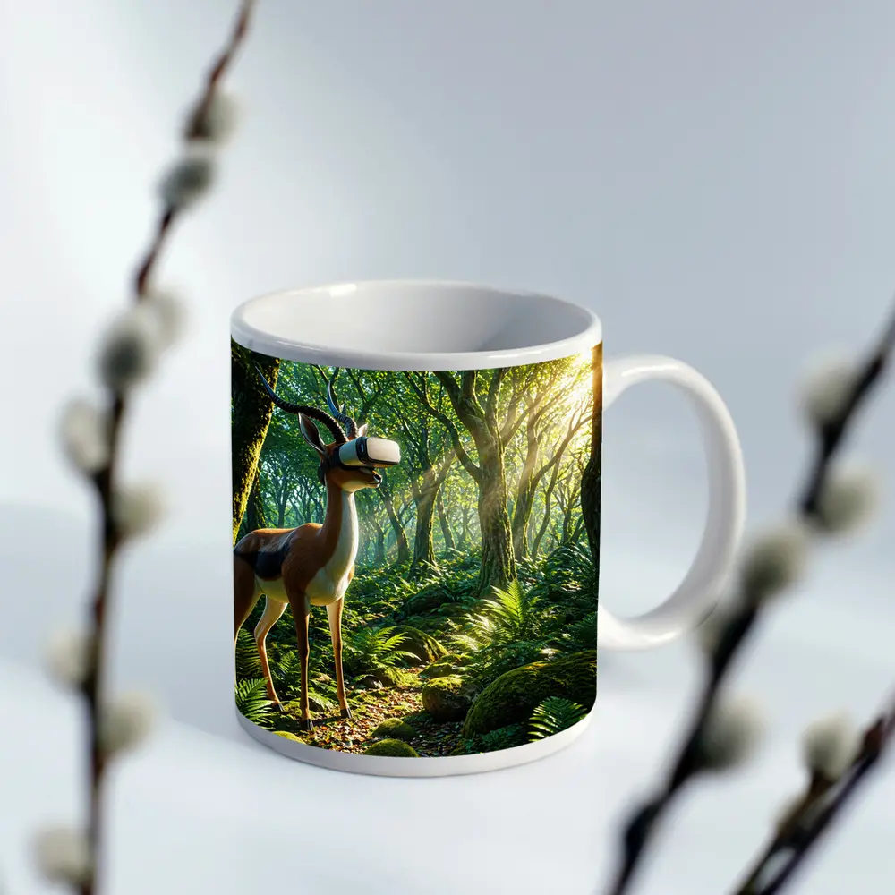 Antelope Wearing VR Headset in Forest – Mugs