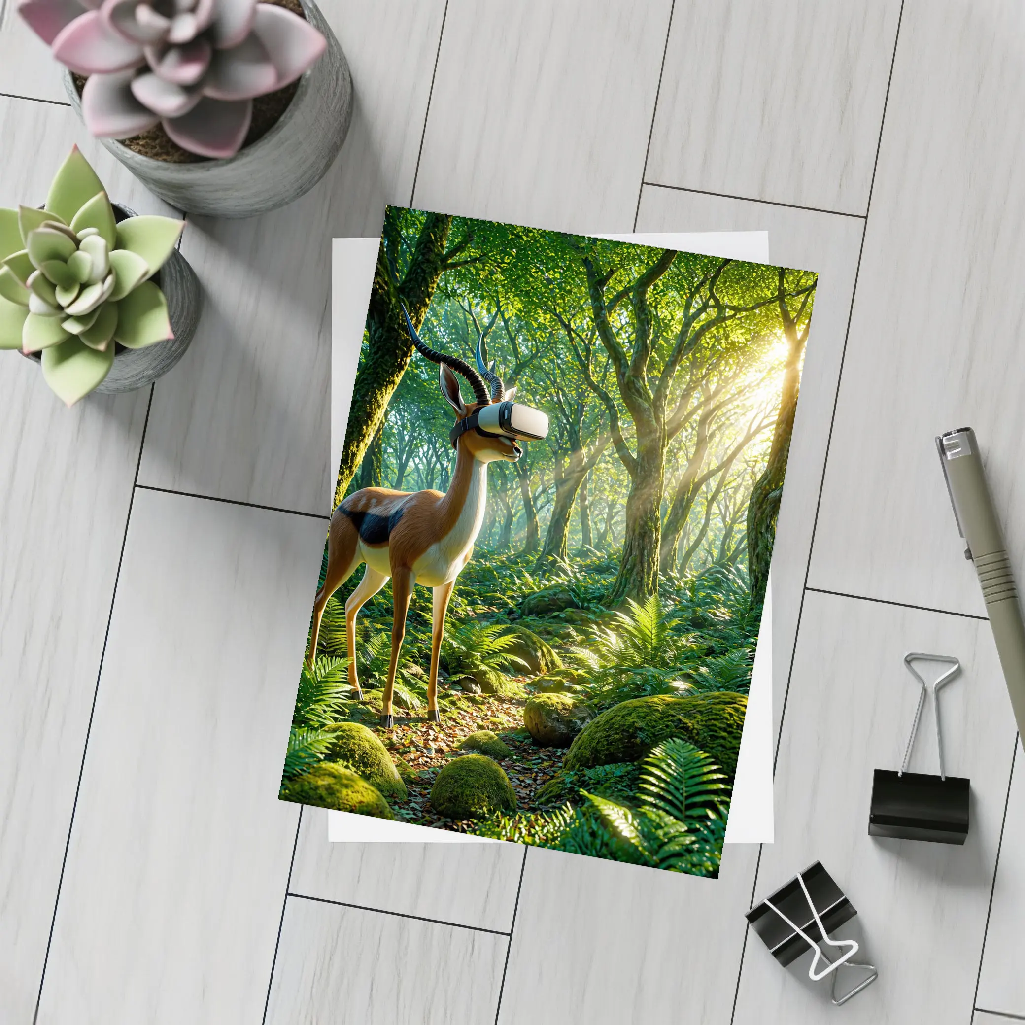 Antelope Wearing VR Headset in Forest – Postcards