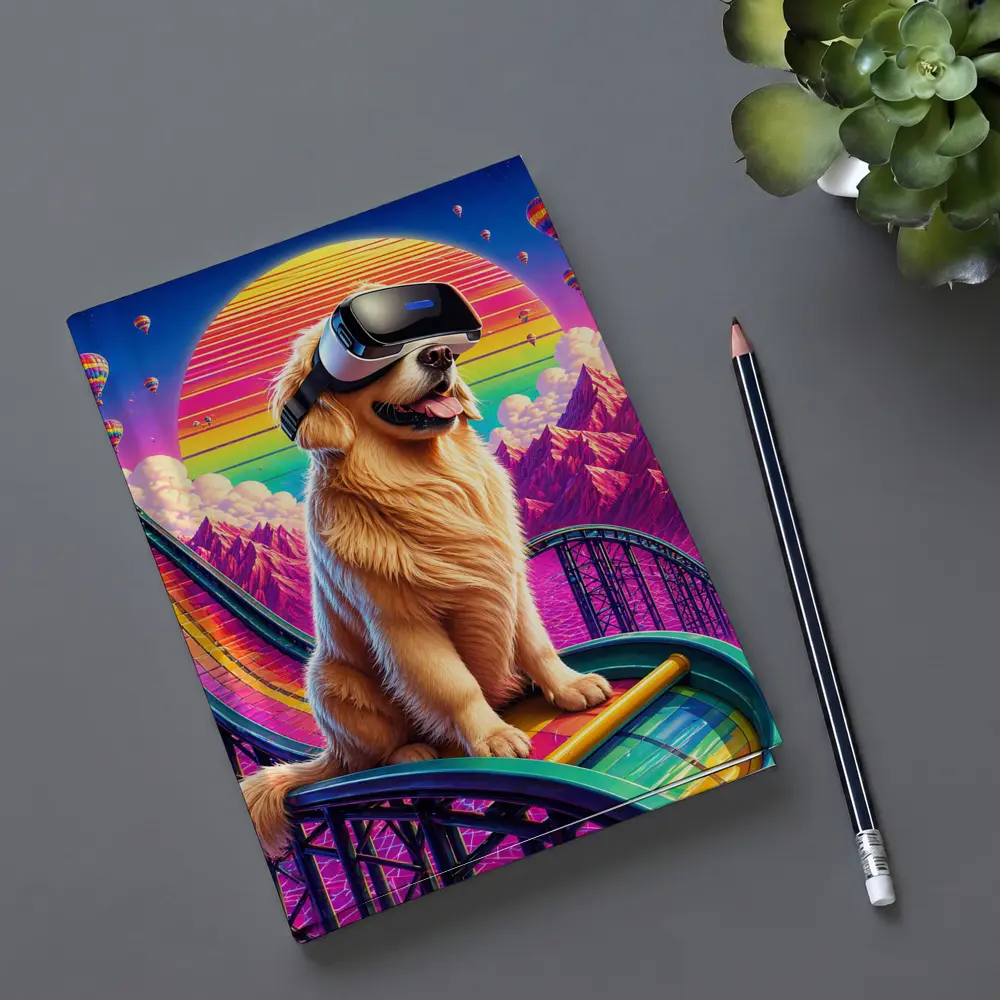 Golden Retriever VR Headset Retro Synthwave Sunset – Notebooks