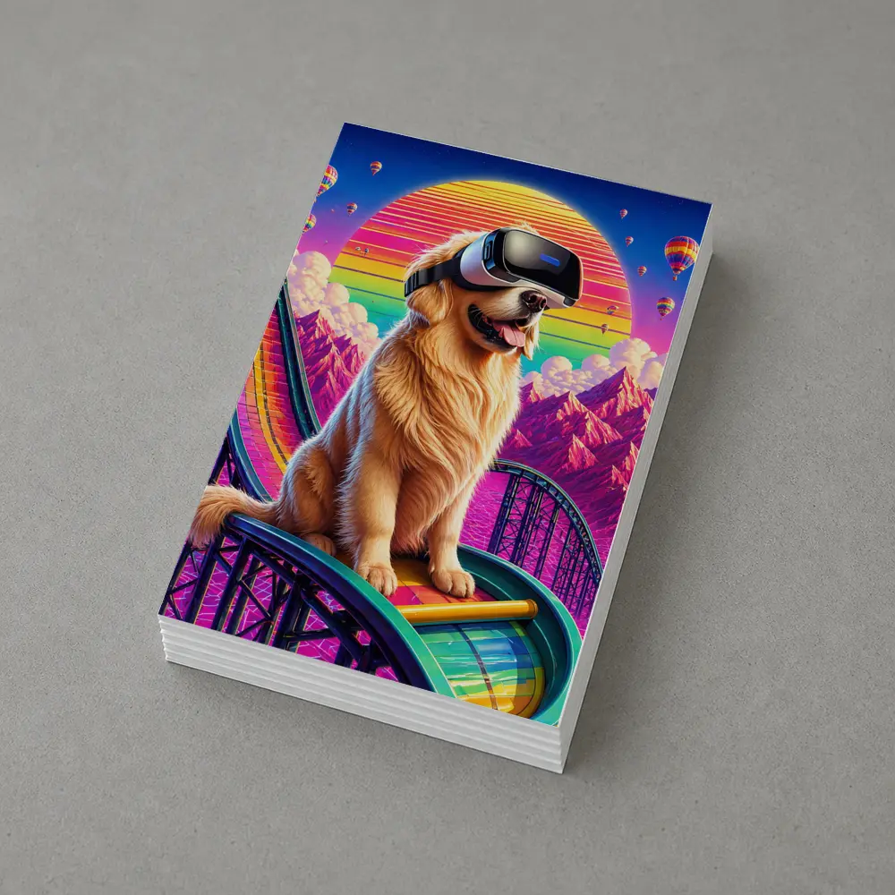 Golden Retriever VR Headset Retro Synthwave Sunset – Postcards