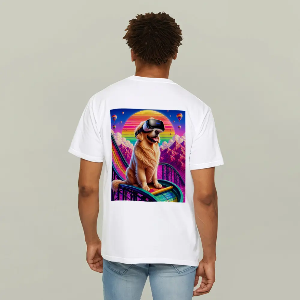 Golden Retriever VR Headset Retro Synthwave Sunset – T-Shirts
