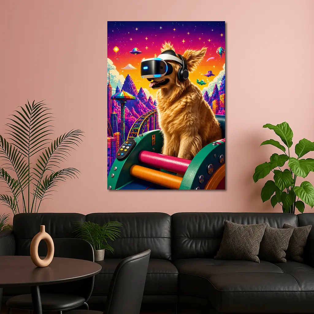 Golden Retriever VR Headset Pixel Gaming World – Wall Art
