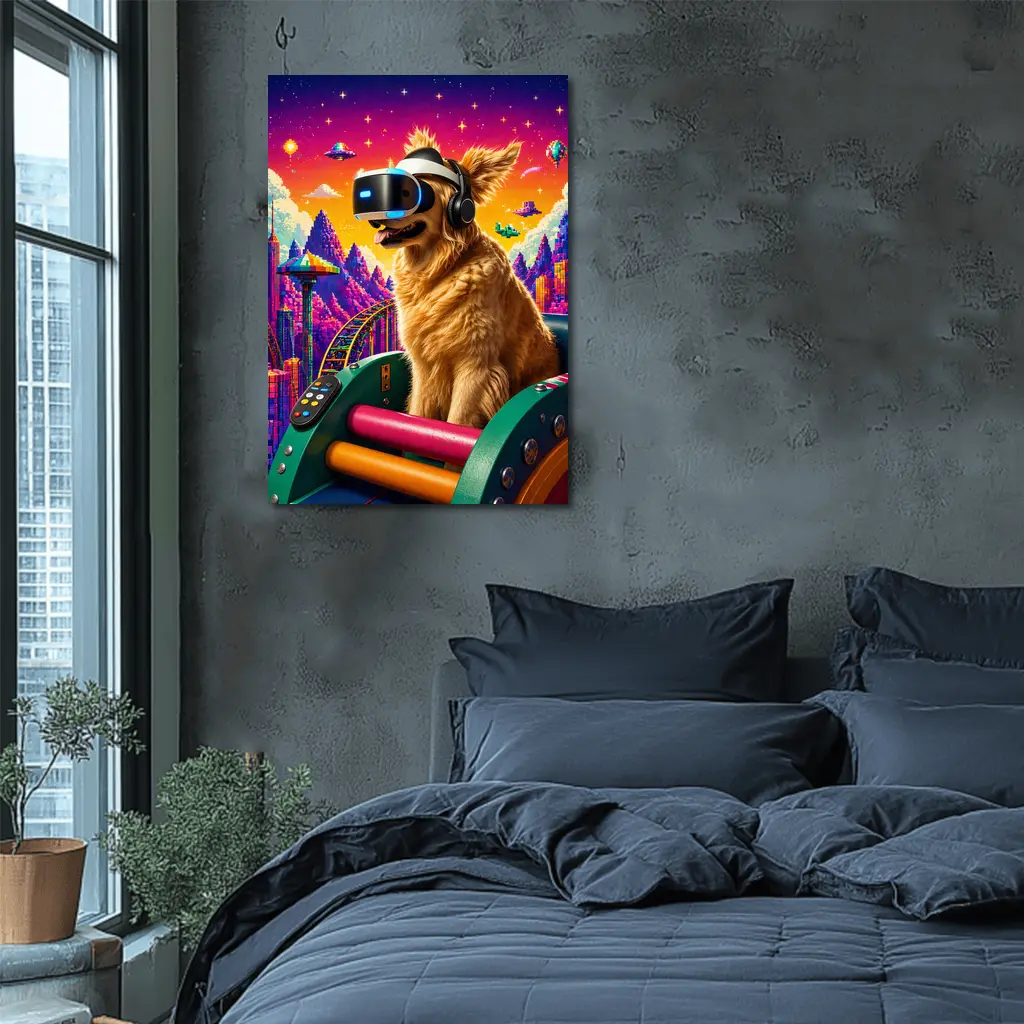Golden Retriever VR Headset Pixel Gaming World – Wall Art