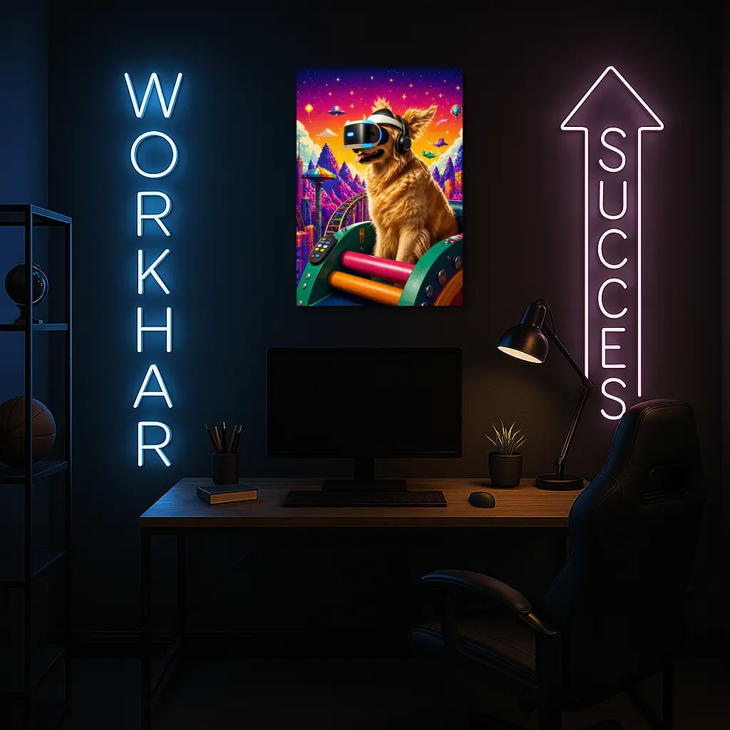 Golden Retriever VR Headset Pixel Gaming World – Wall Art
