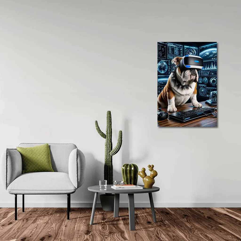 English Bulldog Gaming VR Headset Tech Setup – Wall Art