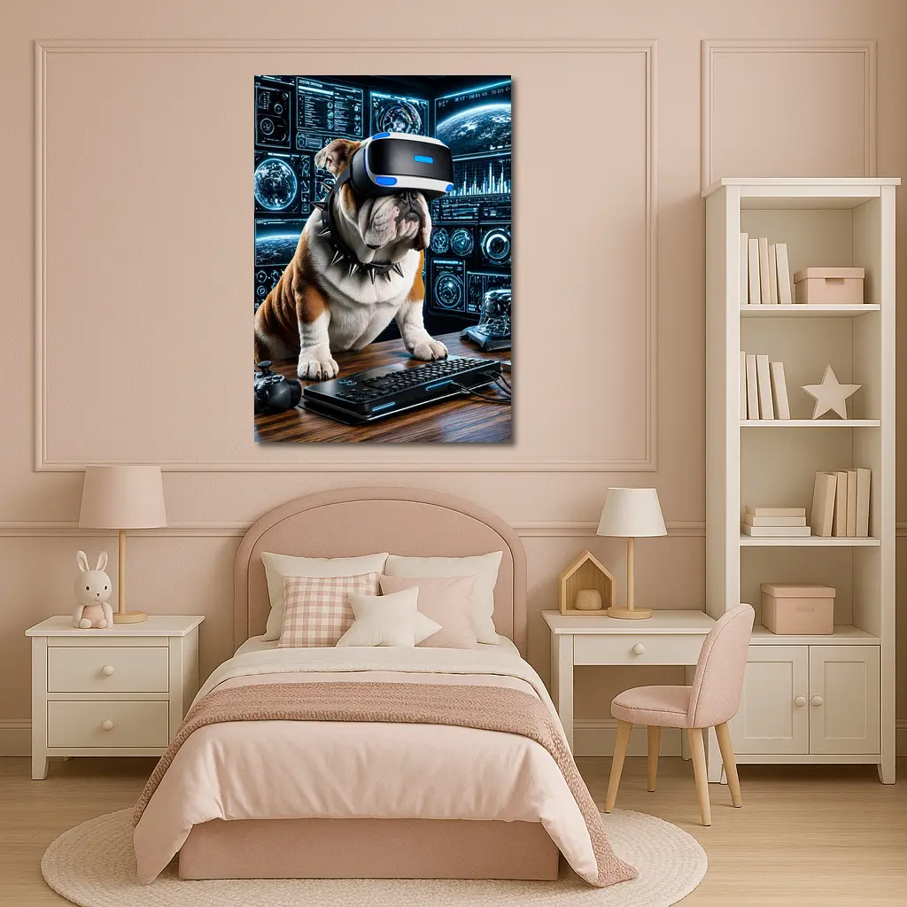 English Bulldog Gaming VR Headset Tech Setup – Wall Art