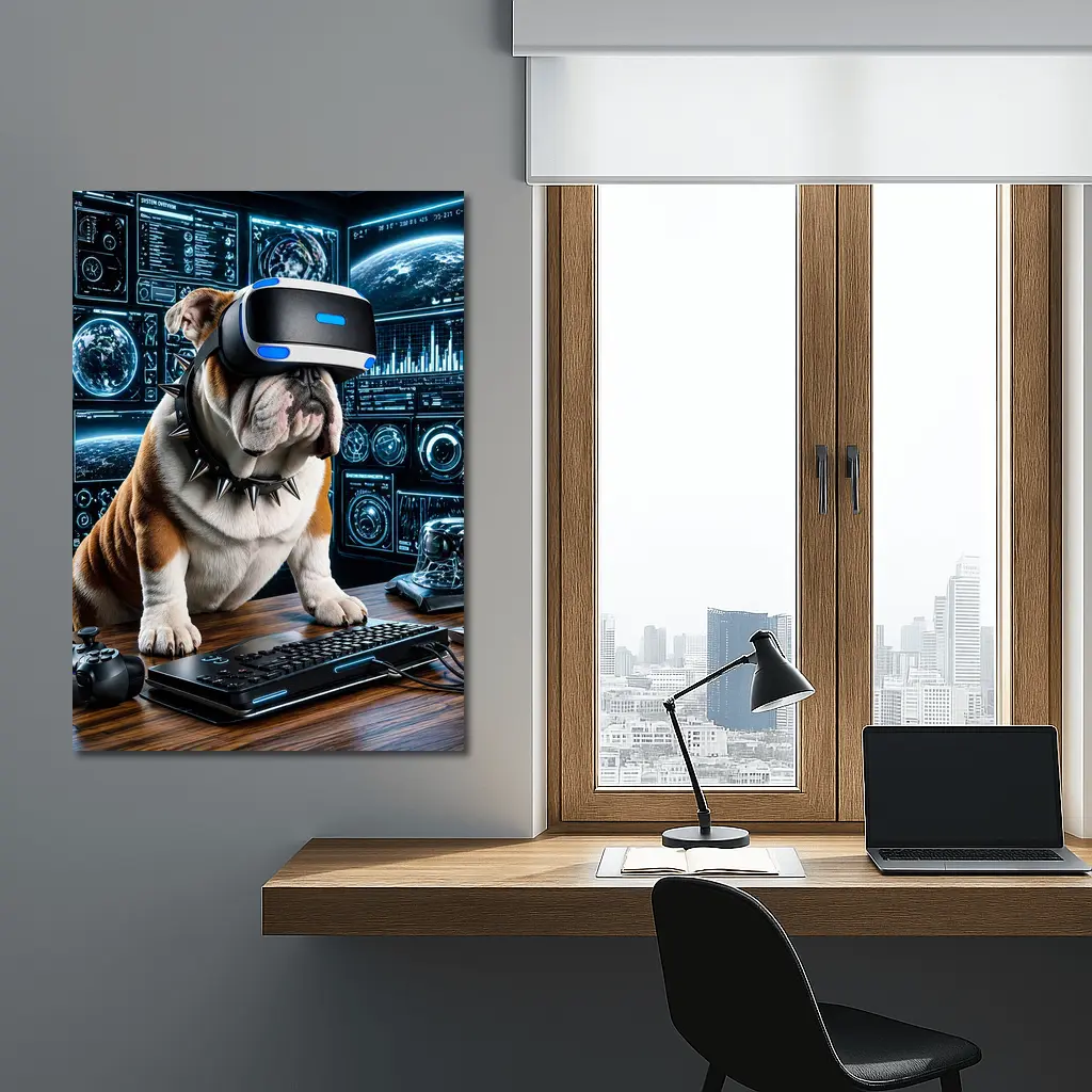 English Bulldog Gaming VR Headset Tech Setup – Wall Art