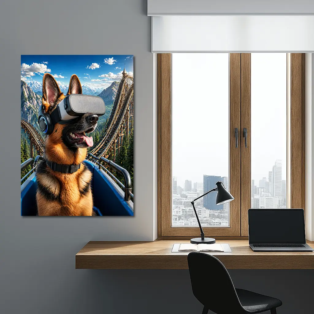German Shepherd VR Headset Roller Coaster Mountains – Wall Art