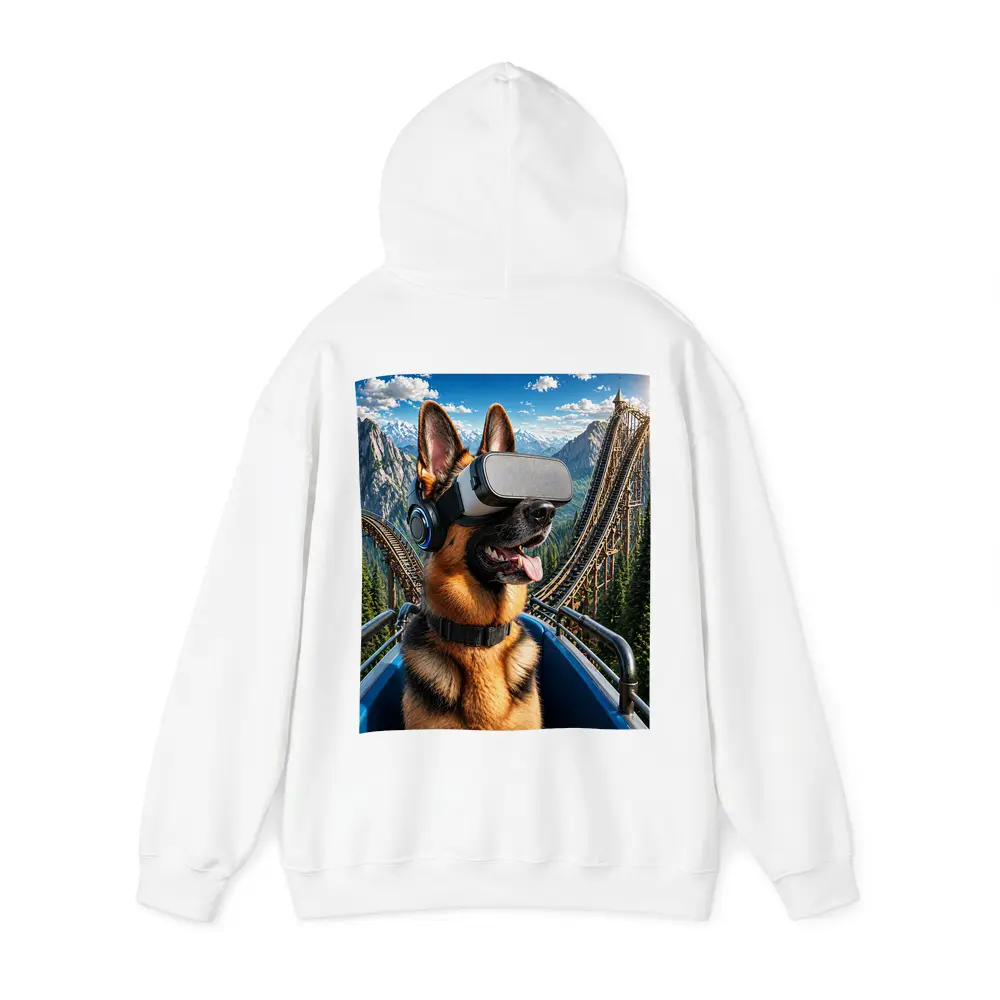 German Shepherd VR Headset Roller Coaster Mountains – Hoodies