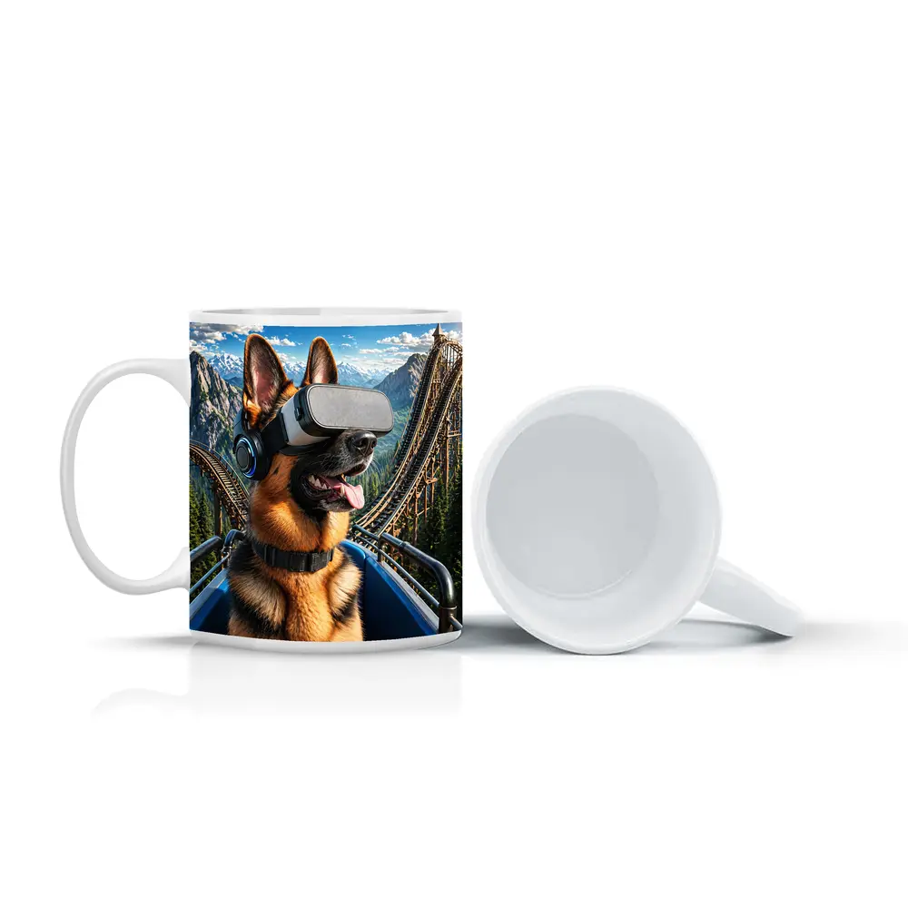 German Shepherd VR Headset Roller Coaster Mountains – Mugs