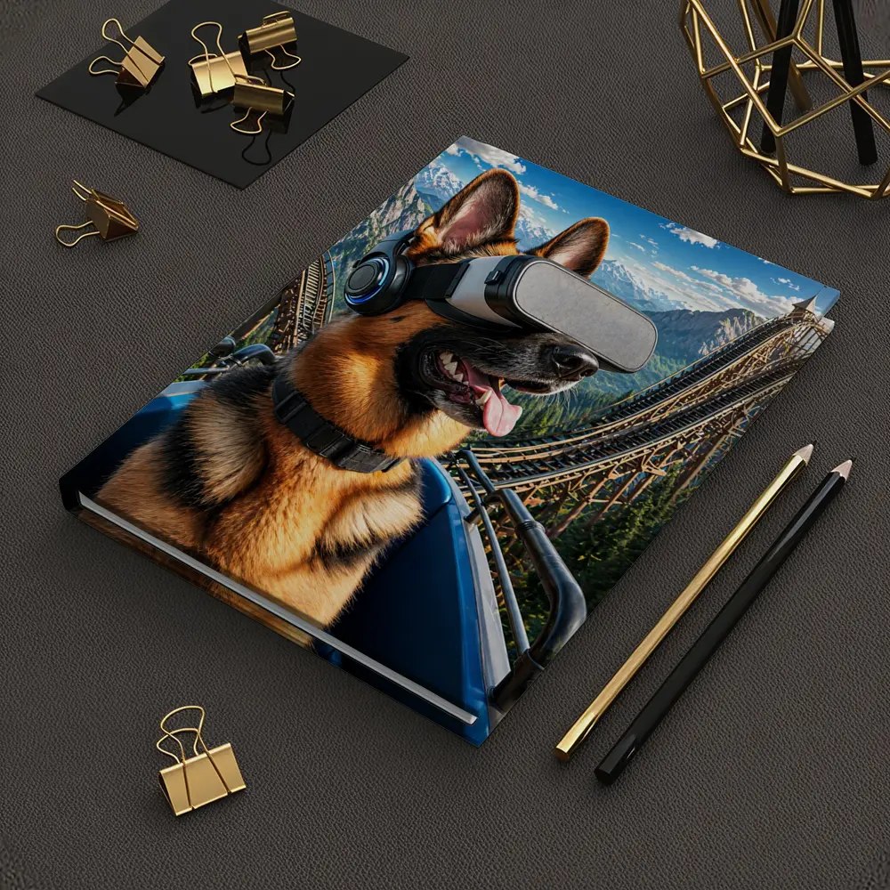 German Shepherd VR Headset Roller Coaster Mountains – Notebooks