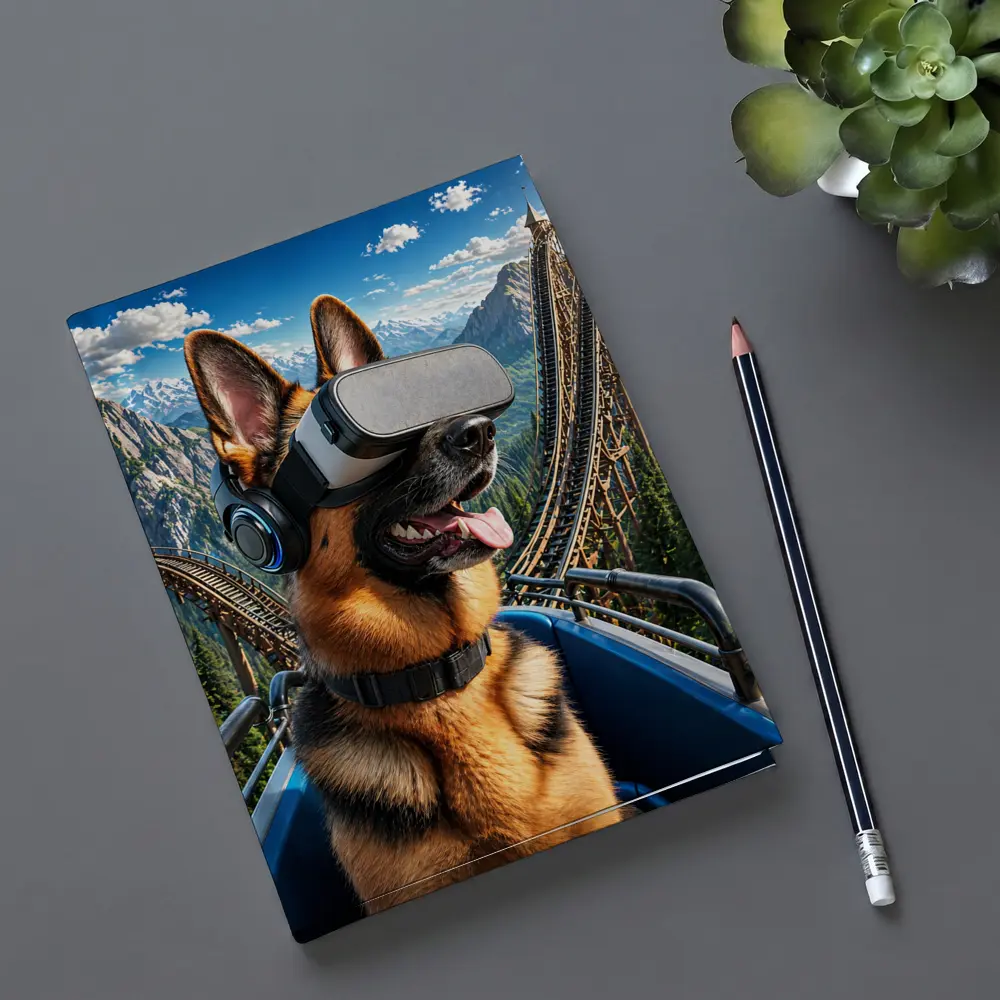 German Shepherd VR Headset Roller Coaster Mountains – Notebooks