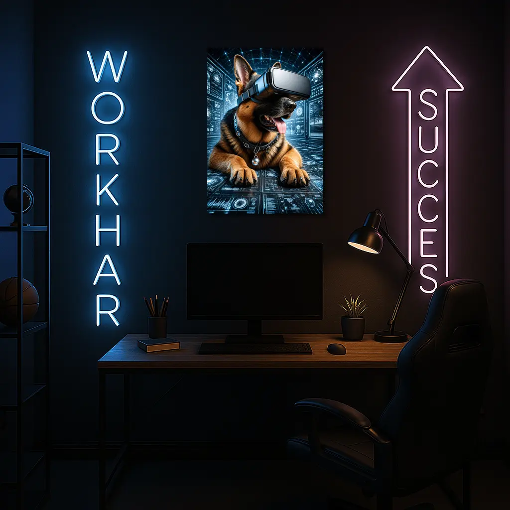 German Shepherd Wearing VR Headset Digital World – Wall Art