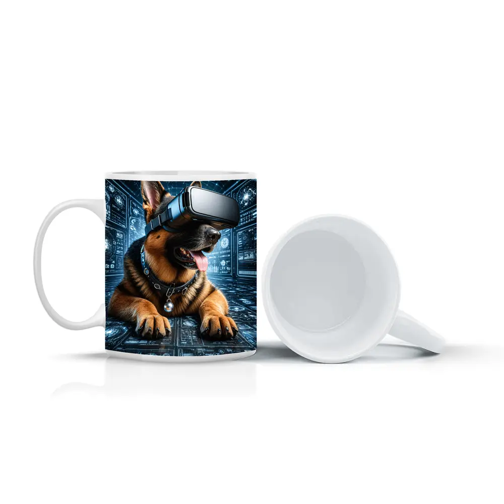 German Shepherd Wearing VR Headset Digital World – Mugs