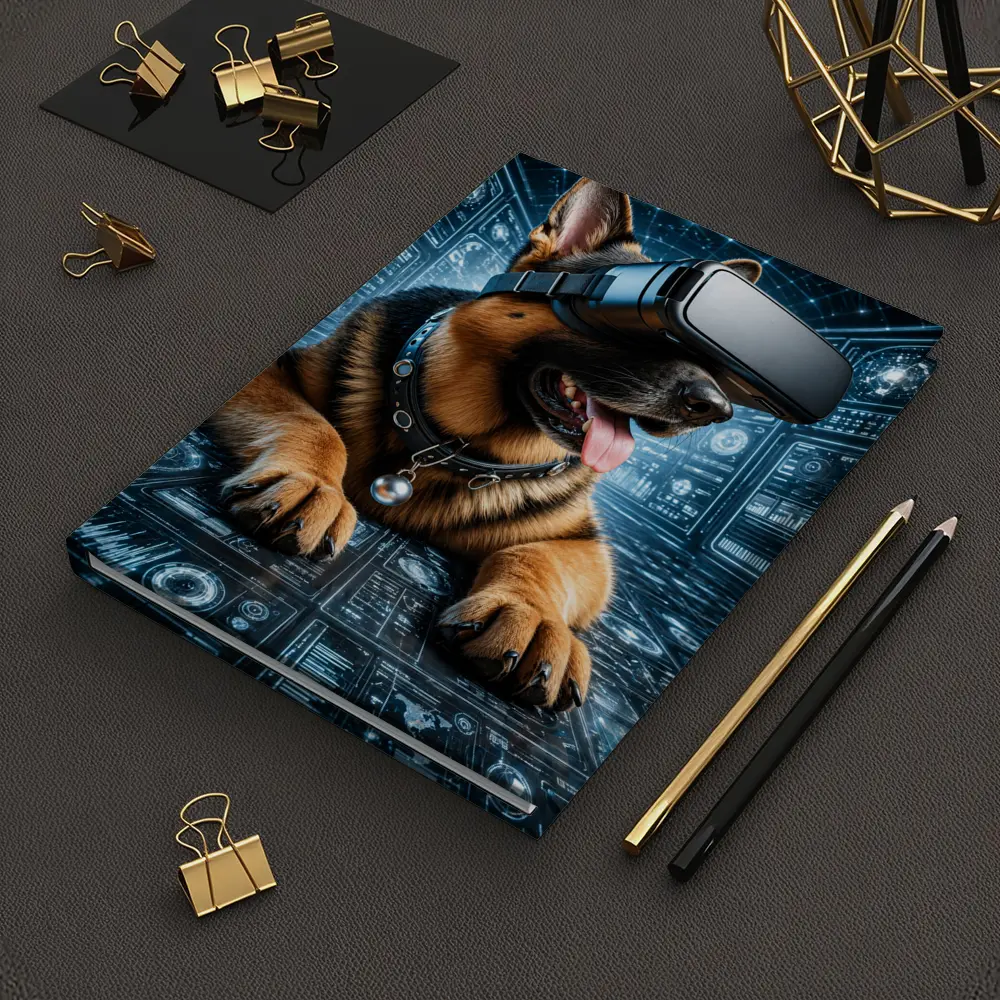 German Shepherd Wearing VR Headset Digital World – Notebooks