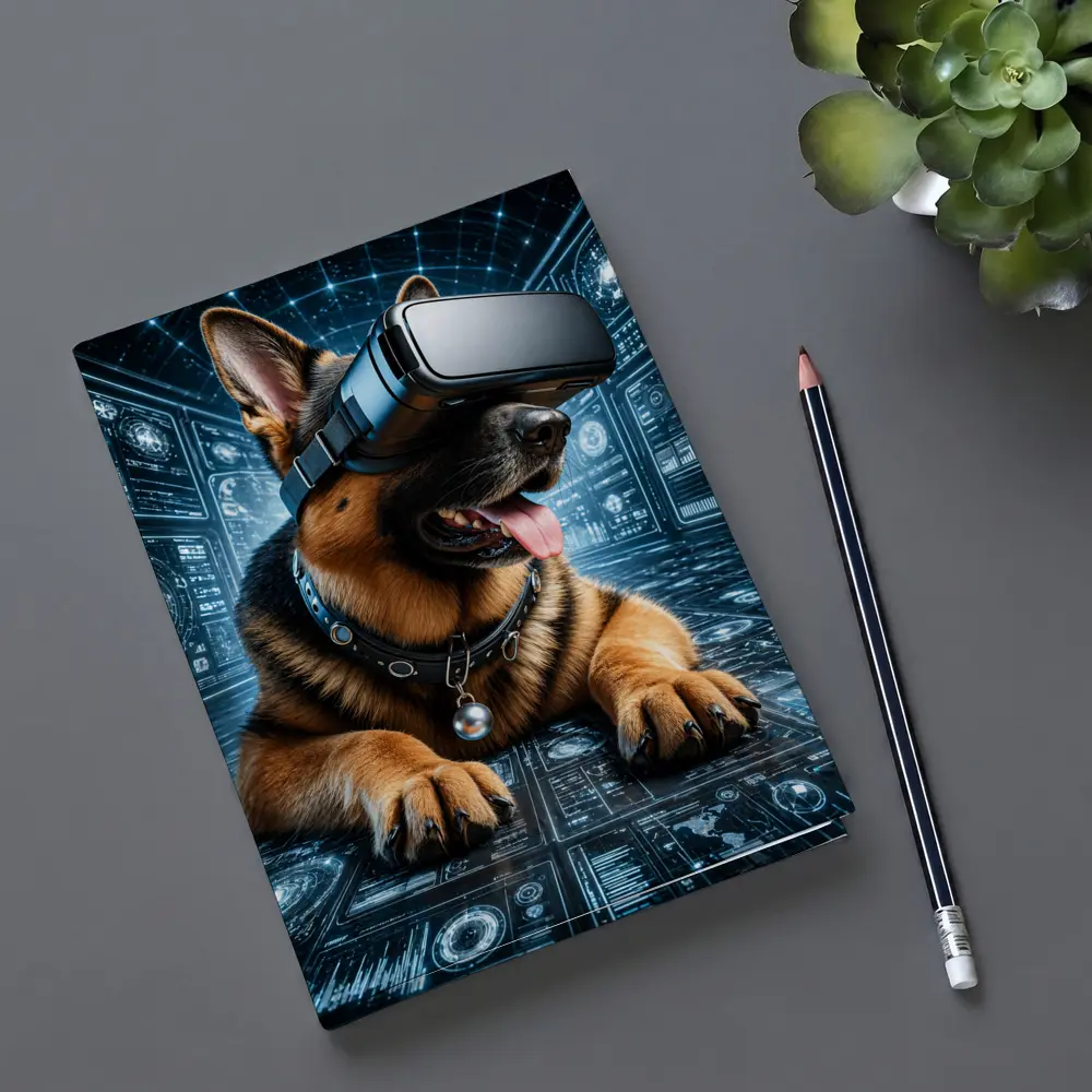 German Shepherd Wearing VR Headset Digital World – Notebooks