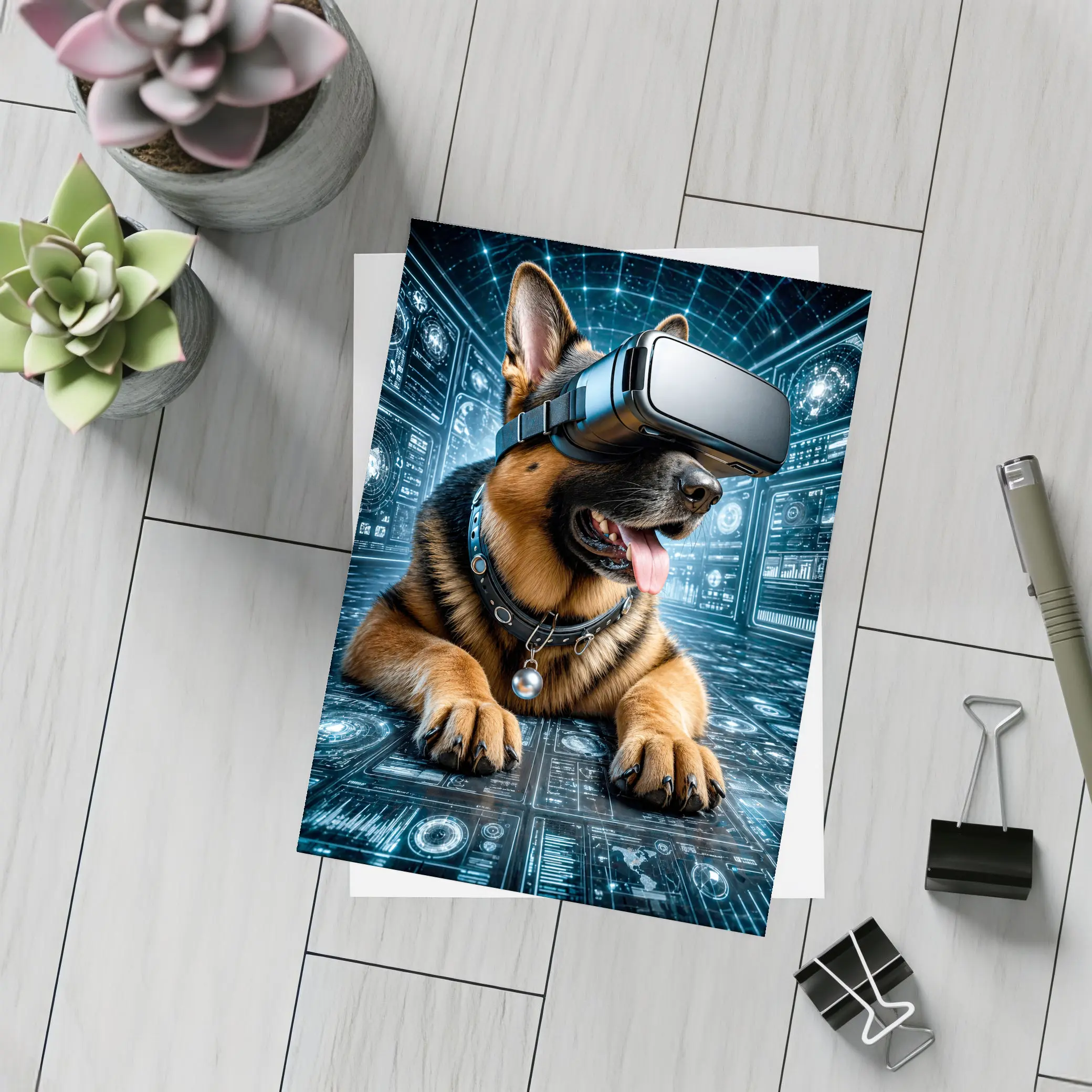 German Shepherd Wearing VR Headset Digital World – Postcards