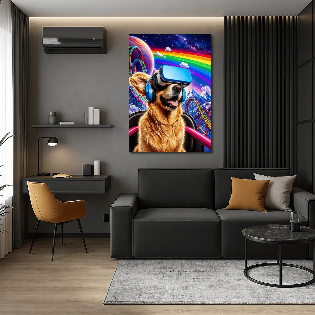 Golden Retriever VR Headset Rainbow Galaxy Background – Wall Art