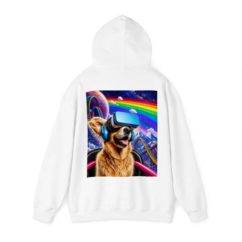 Golden Retriever VR Headset Rainbow Galaxy Background – Hoodies