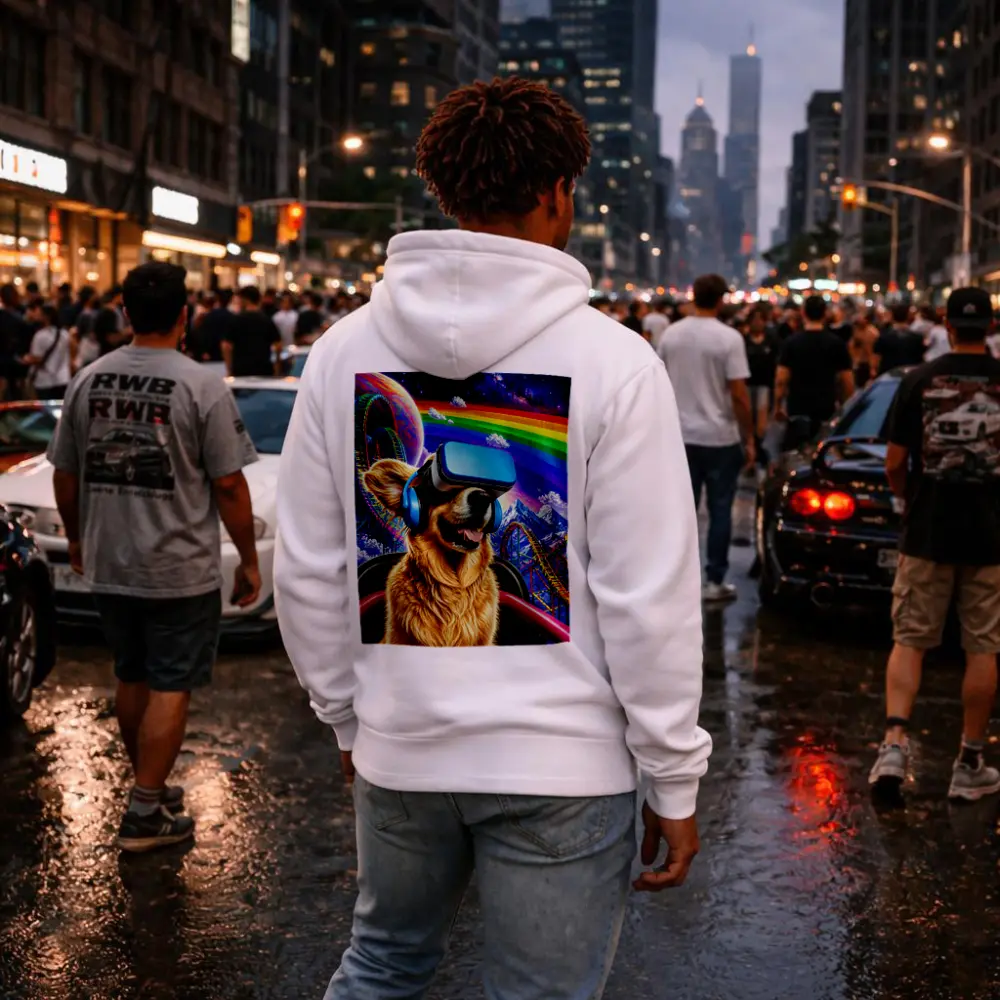 Golden Retriever VR Headset Rainbow Galaxy Background – Hoodies