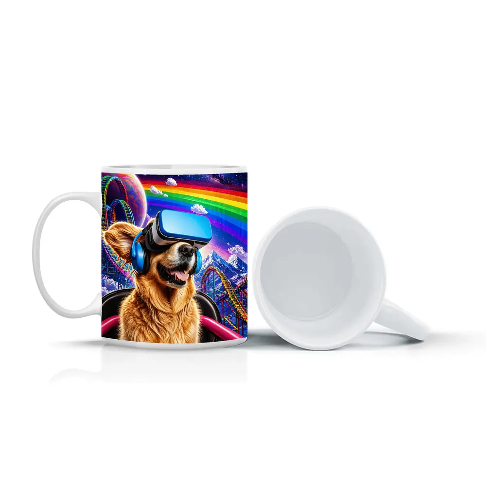 Golden Retriever VR Headset Rainbow Galaxy Background – Mugs