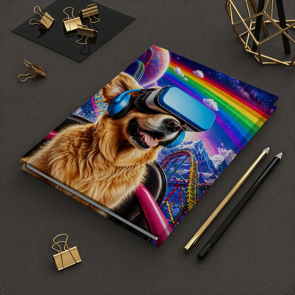 Golden Retriever VR Headset Rainbow Galaxy Background – Notebooks